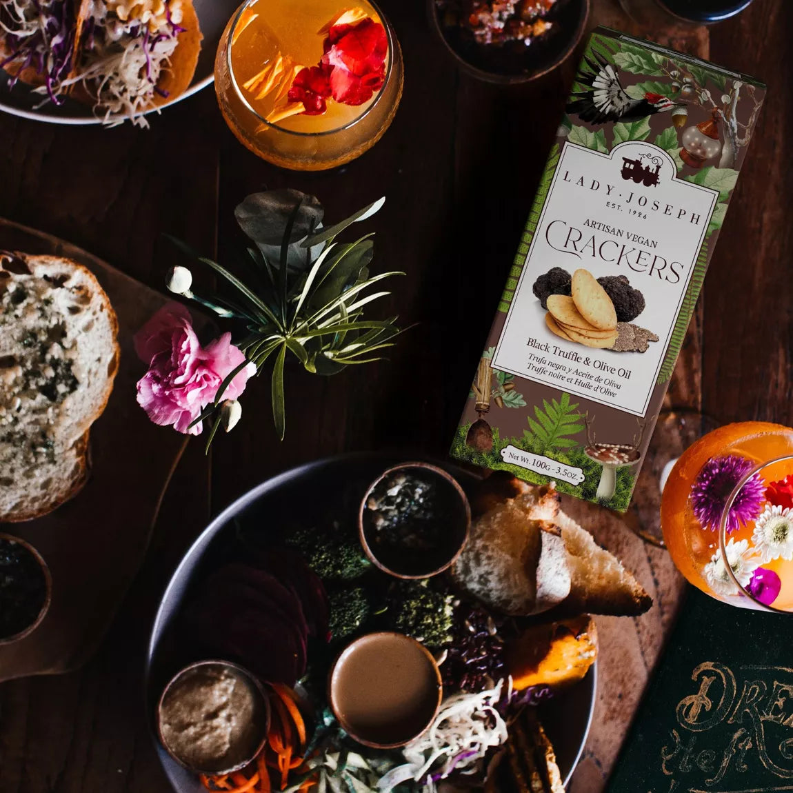 Artisan Vegan Crackers with Black Truffle & Olive Oil - Lady Joseph