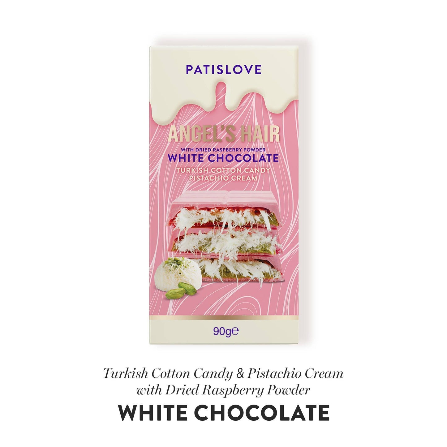 Angel’s Hair White Chocolate with Dried Raspberry Powder - Patislove 90gr