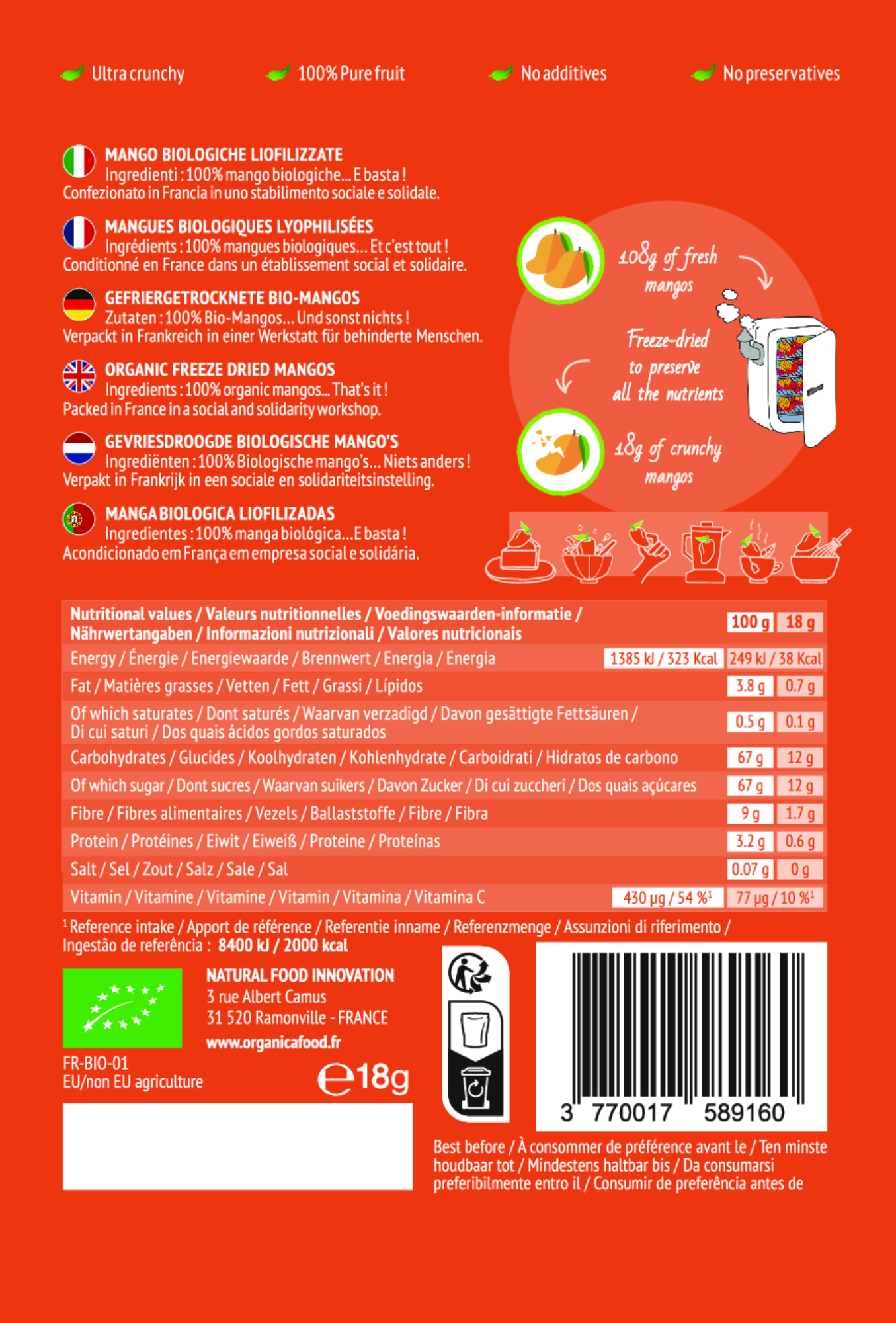 Organic freeze-dried mangoes 100% pure fruit | Organica Food