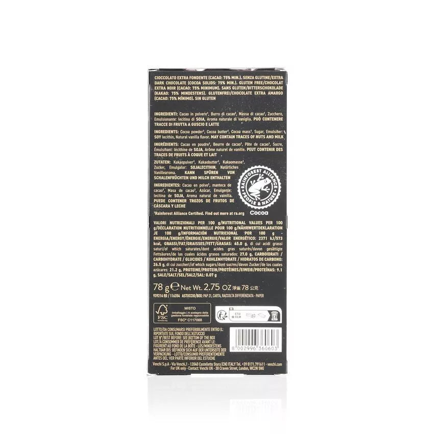 75% Extra Dark Chocolate Bar - Venchi