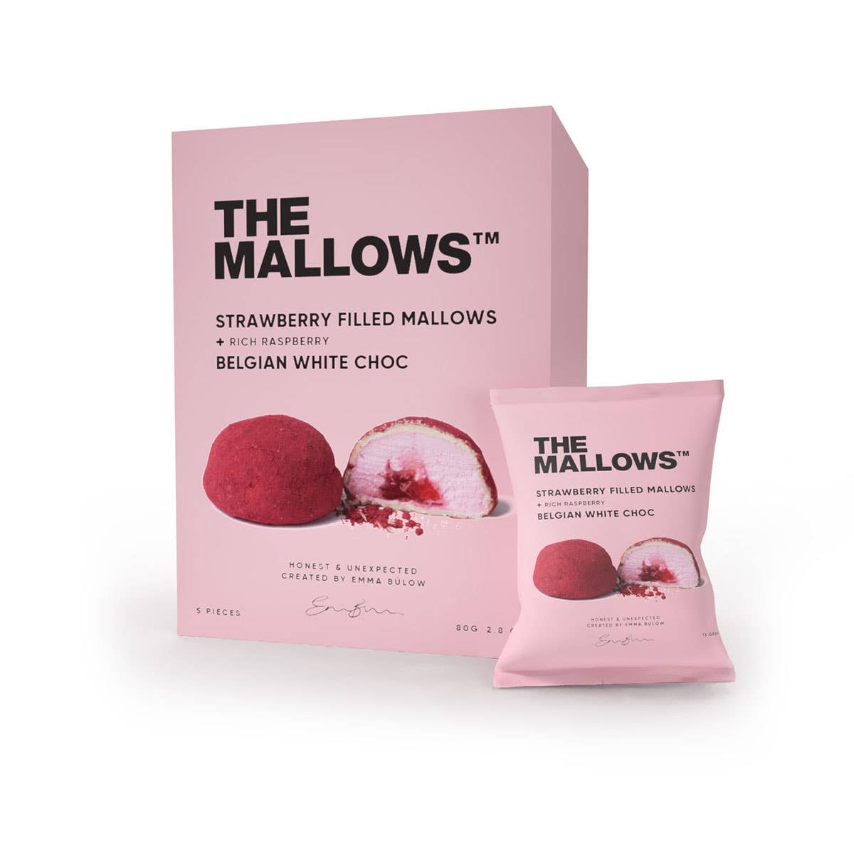 Strawberry mallows , white chocolate coated and raspberry powder- the Mallows
