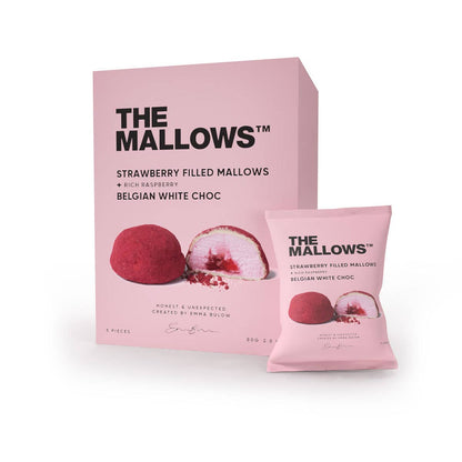 Strawberry mallows , white chocolate coated and raspberry powder- the Mallows
