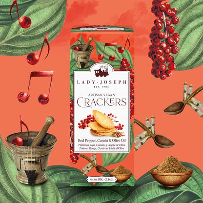 Artisan crackers with Red Pepper, Cumin & Olive Oil - Lady Joseph