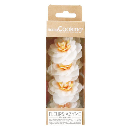 4 White Camellia Flowers Cake Decoration- Scrapcooking