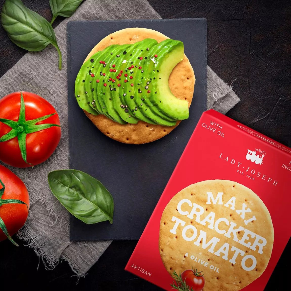 Maxi Cracker with tomato, rosemary & olive oil - Lady Joseph