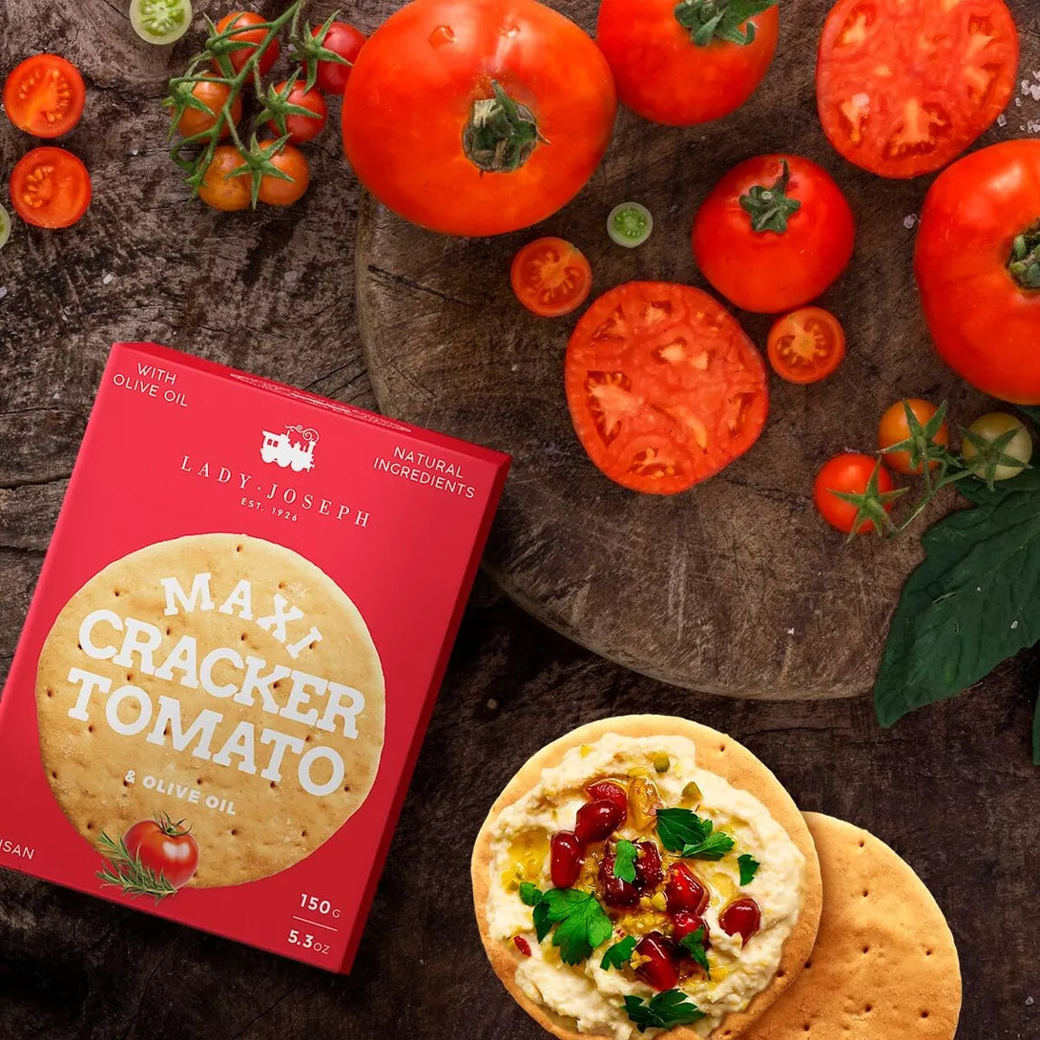 Maxi Cracker with tomato, rosemary & olive oil - Lady Joseph