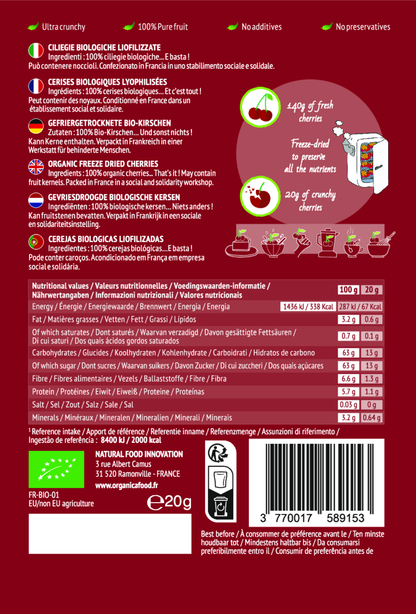 Organic freeze-dried cherries 100% pure fruit | Organica Food