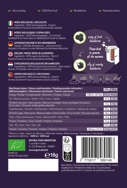 Organic freeze-dried Blackberries 100% pure fruit | Organica Food