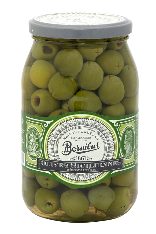 GREEN SICILIAN PITTED OLIVES  - BORNIBUS
