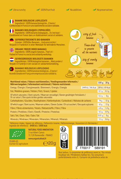 Organic freeze-dried bananas 100% pure fruit | Organica Food