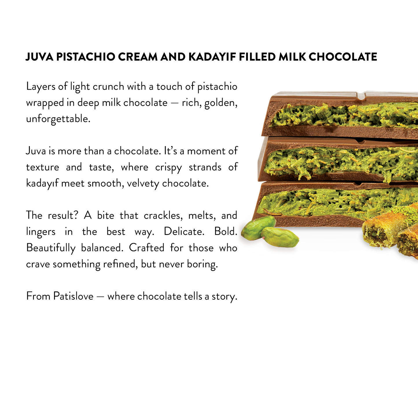 Pistachio & Kadayif Milk Chocolate - Patislove 100gr