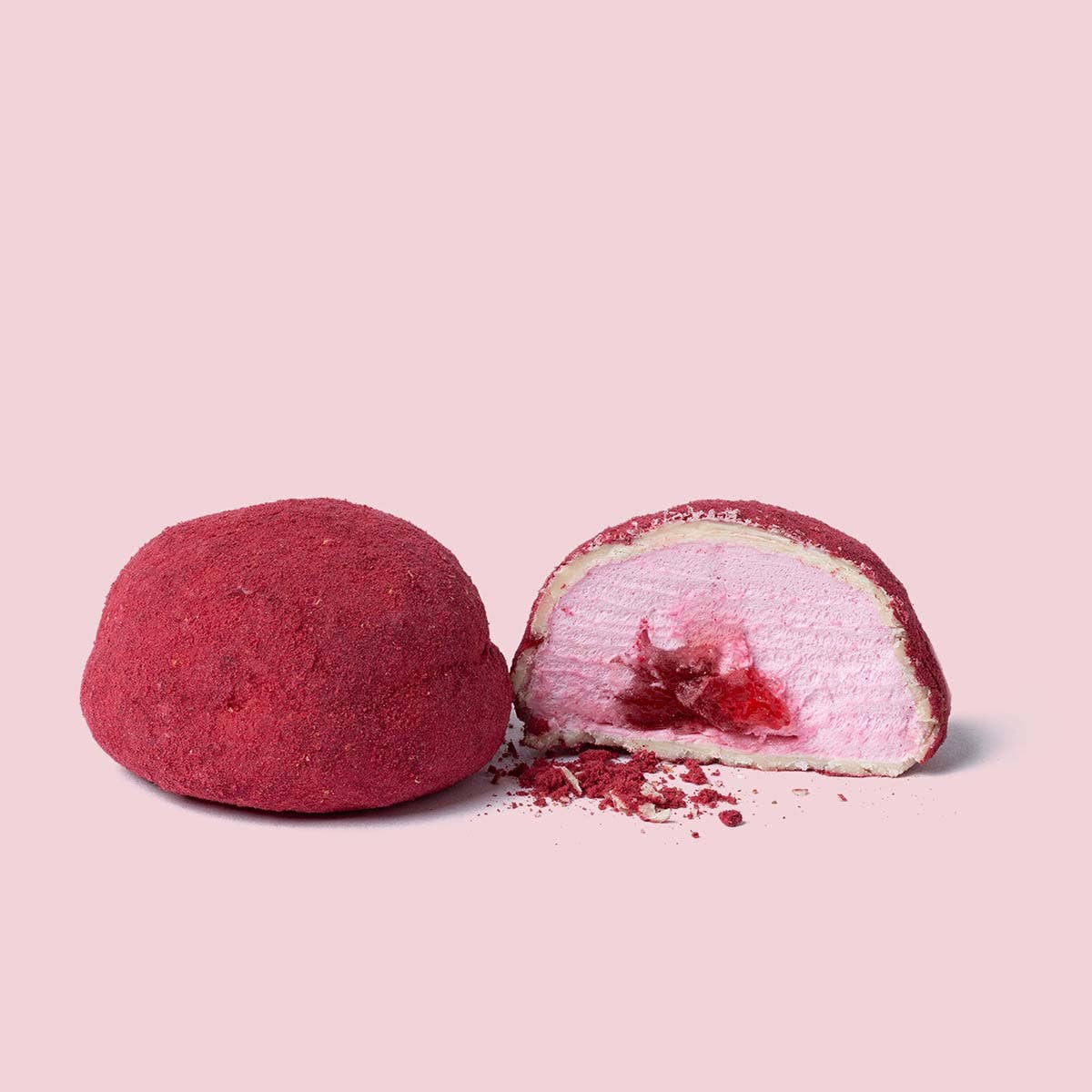 Strawberry mallows , white chocolate coated and raspberry powder- the Mallows