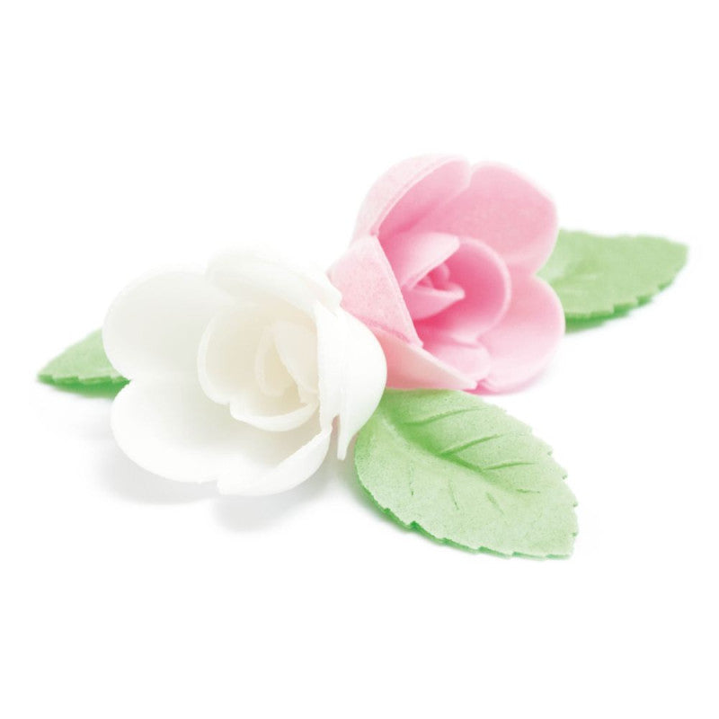 Edible Wafer Decorations 4 roses + 6 green leaves - Scrapcooking