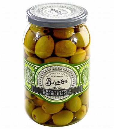 GREEN GREEK PITTED OLIVES  - BORNIBUS