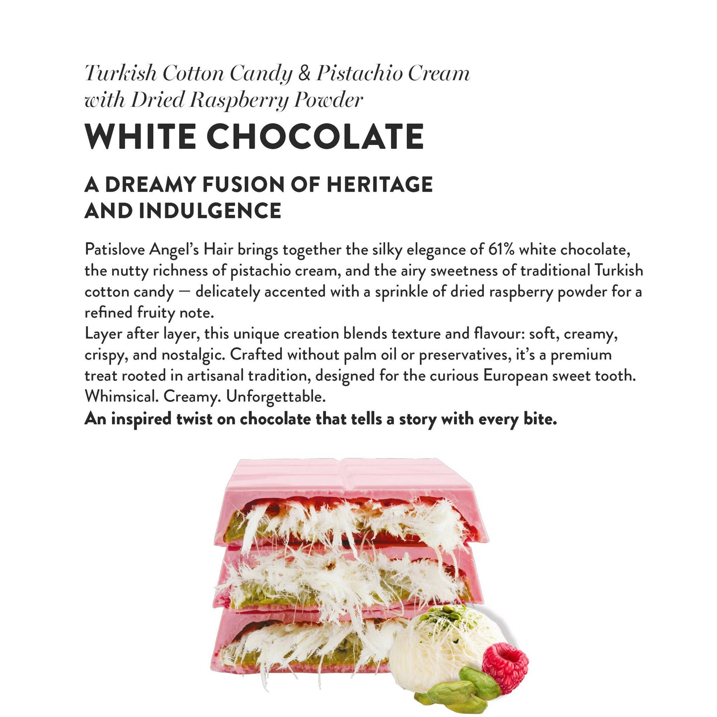 Angel’s Hair White Chocolate with Dried Raspberry Powder - Patislove 90gr