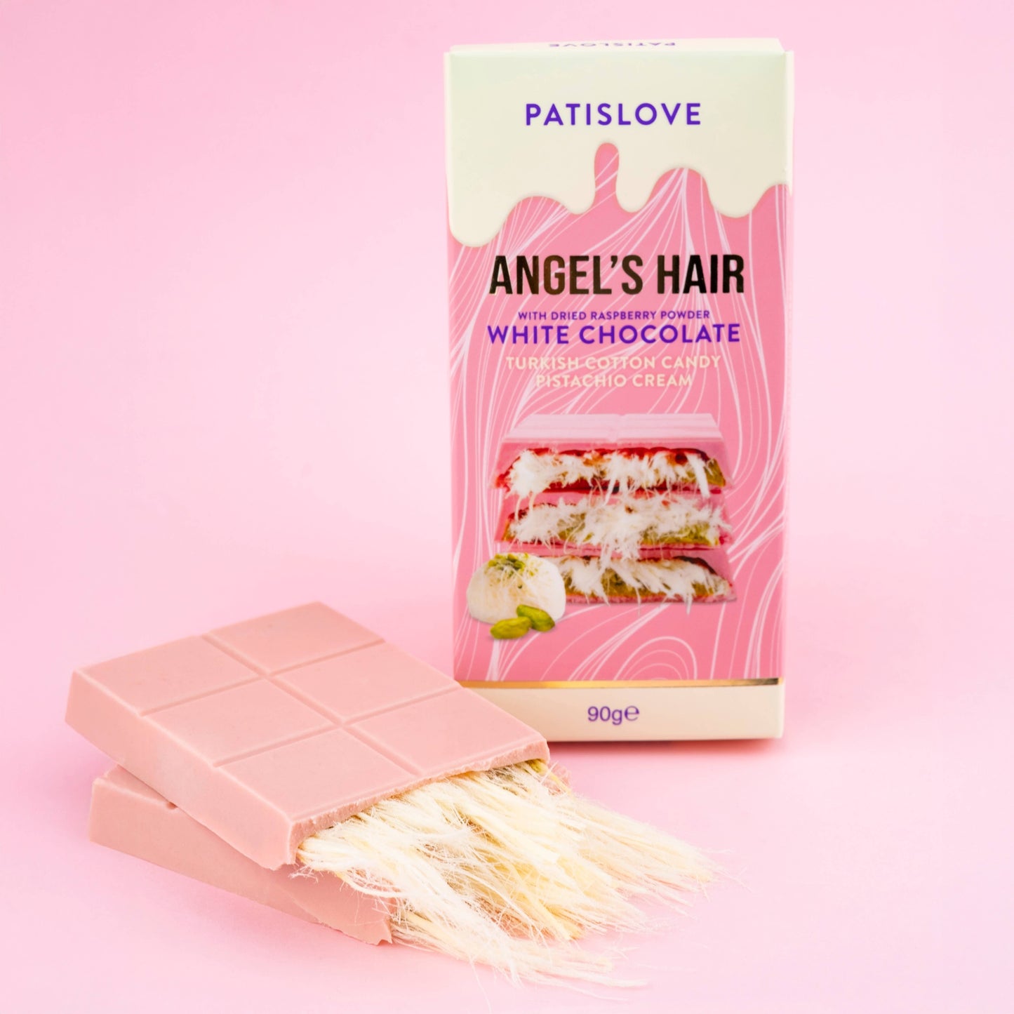 Angel’s Hair White Chocolate with Dried Raspberry Powder - Patislove 90gr
