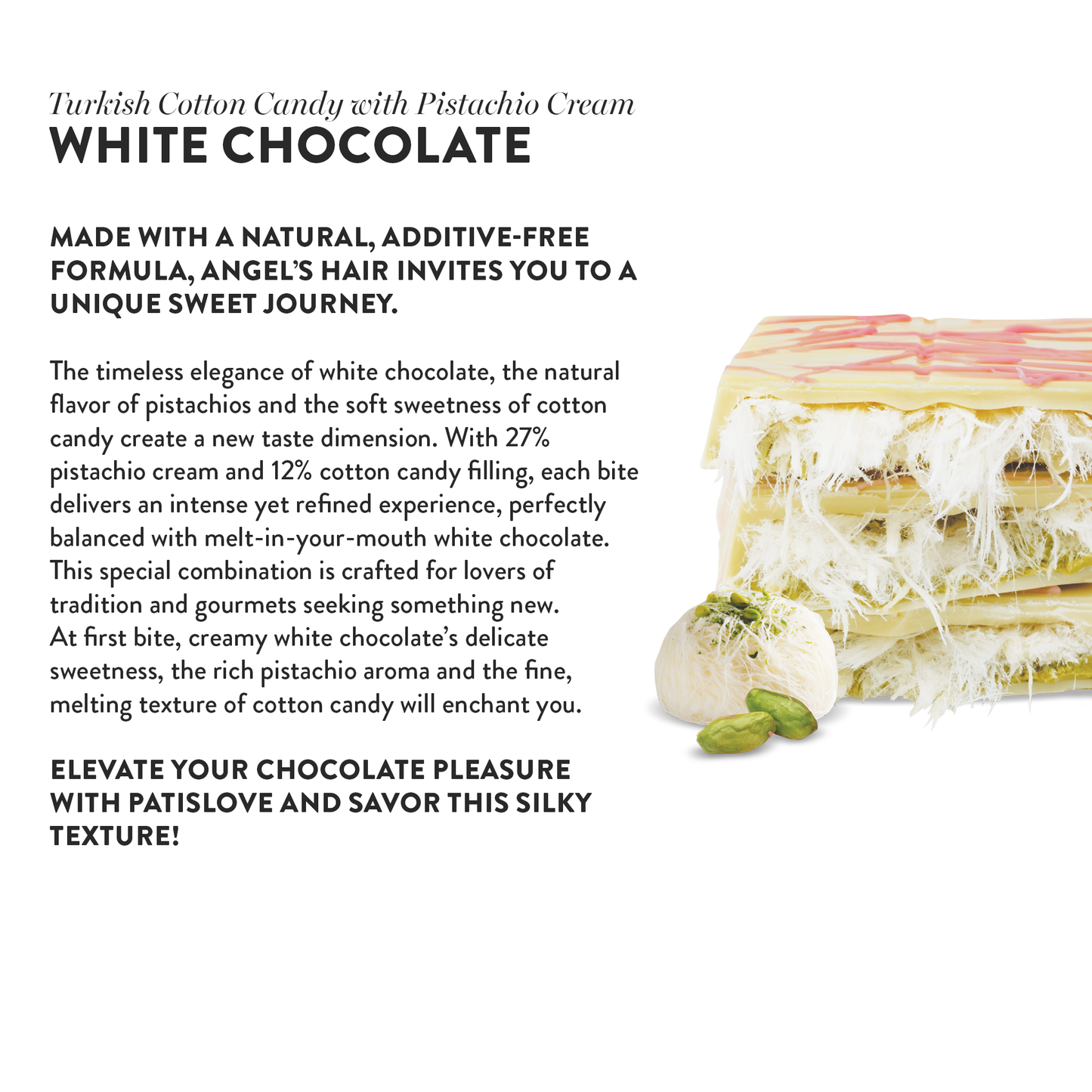 Angel’s Hair White Chocolate Pistachio & Cotton Candy - Patislove